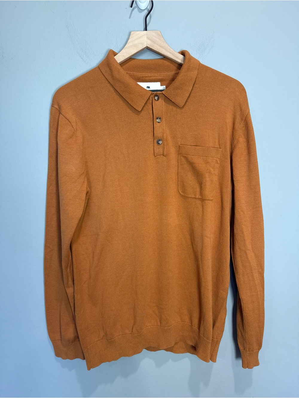 The Normal Brand Robles Knit Long Sleeve Polo Sweater Men's L Brown Cotton